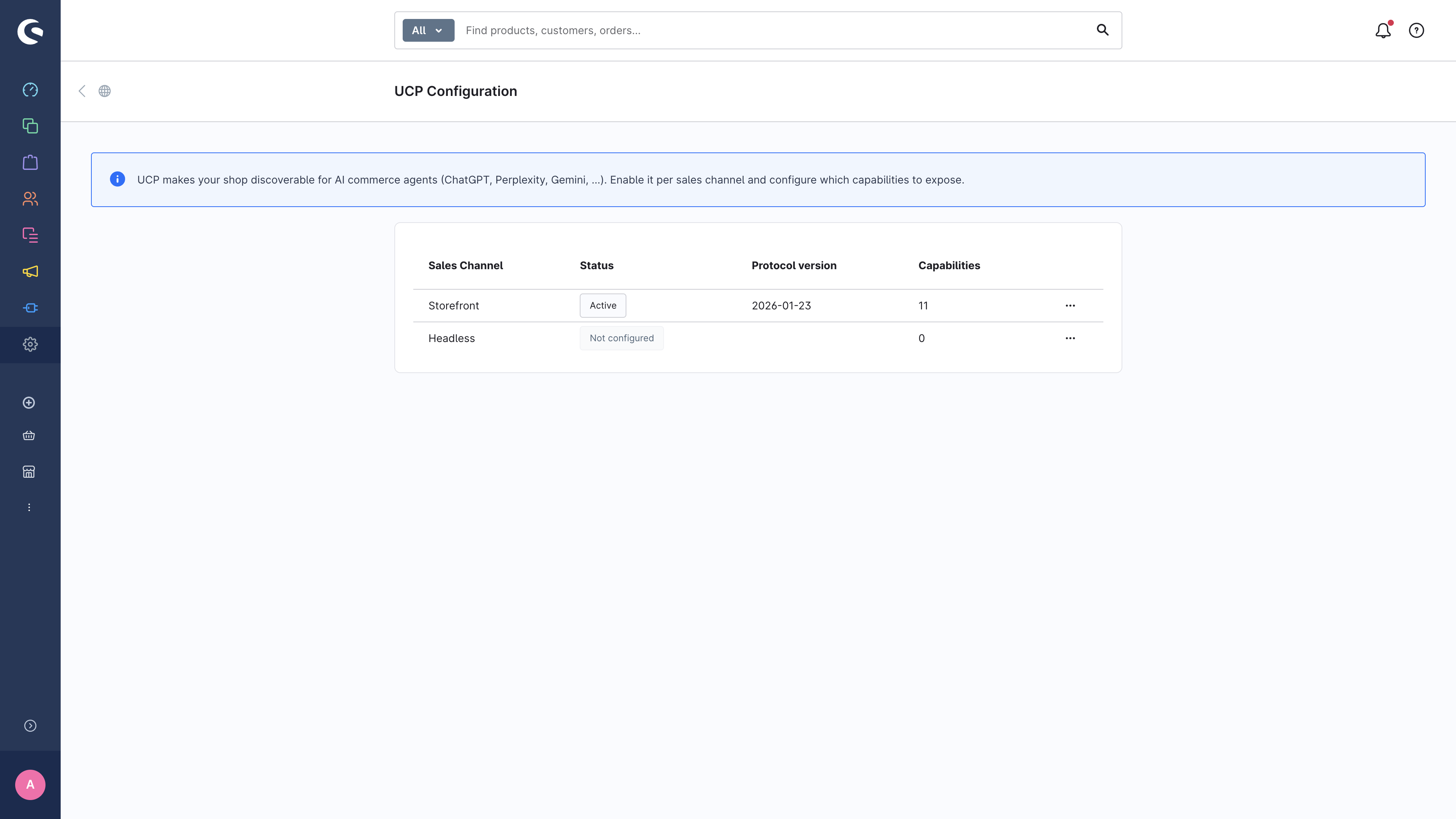 UCP list view in the Shopware admin